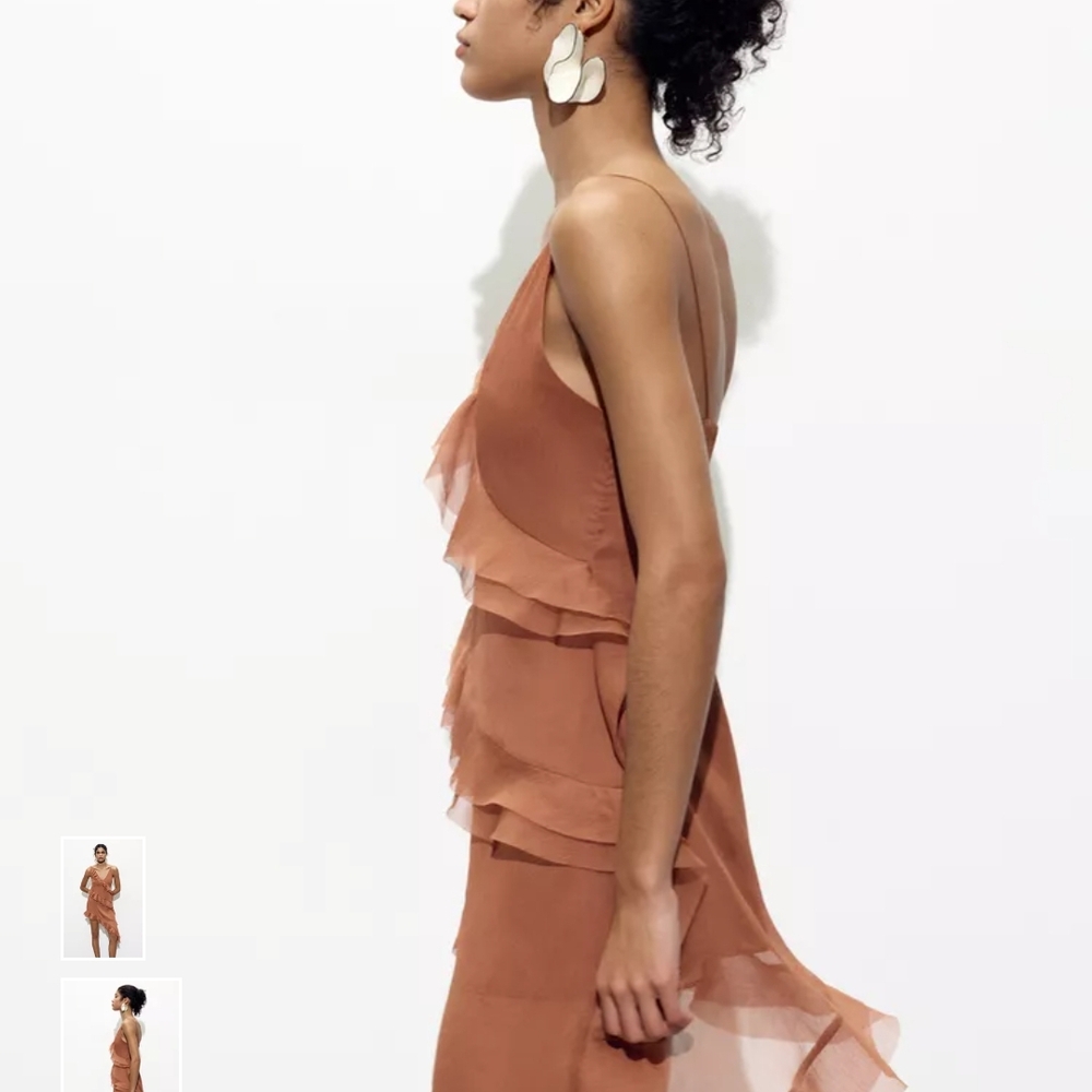 Zara Ruffled Mini Dress in Brown - Picture 7 of 14
